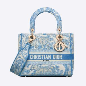 Dior Women Small Dior Book Tote Cornflower Blue Dior Oblique Embroidery