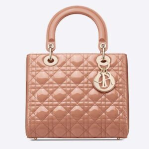 Dior Women Medium Lady Dior Bag Rose Des Vents Patent Cannage Calfskin