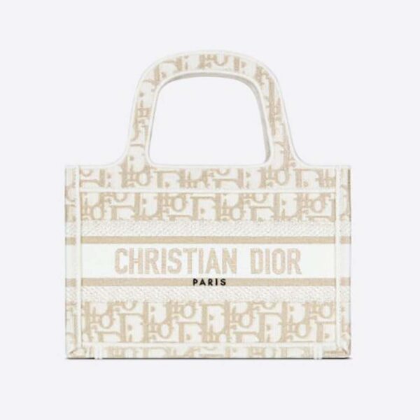 Dior Women Mini Dior Book Tote Gold-Tone Dior Oblique Embroidery (1)