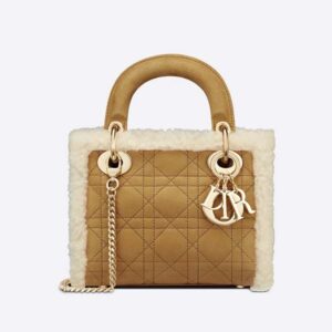 Dior Women Mini Lady Dior Bag Camel-Colored Cannage Shearling