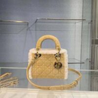 Dior Women Mini Lady Dior Bag Camel-Colored Cannage Shearling (1)