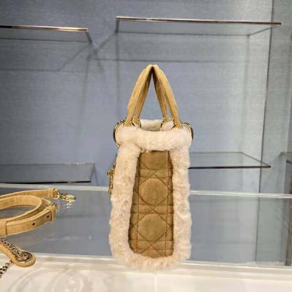 Dior Women Mini Lady Dior Bag Camel-Colored Cannage Shearling (5)