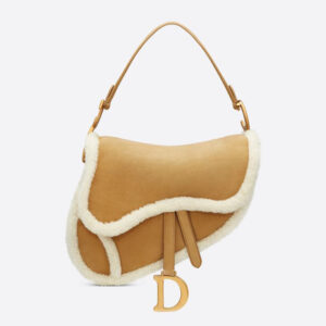 Dior Women Saddle Bag Camel-Colored Shearling