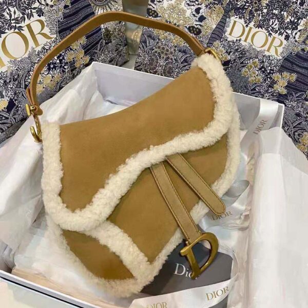 Dior Women Saddle Bag Camel-Colored Shearling (2)