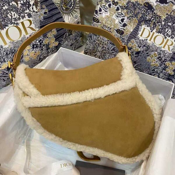 Dior Women Saddle Bag Camel-Colored Shearling (3)