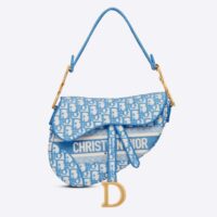 Dior Women Saddle Bag Cornflower Blue Dior Oblique Embroidery (1)