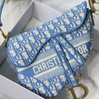 Dior Women Saddle Bag Cornflower Blue Dior Oblique Embroidery (1)