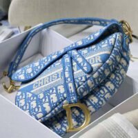 Dior Women Saddle Bag Cornflower Blue Dior Oblique Embroidery (1)