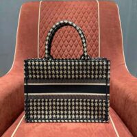 Dior Women Small Dior Book Tote Black Houndstooth Embroidery (1)