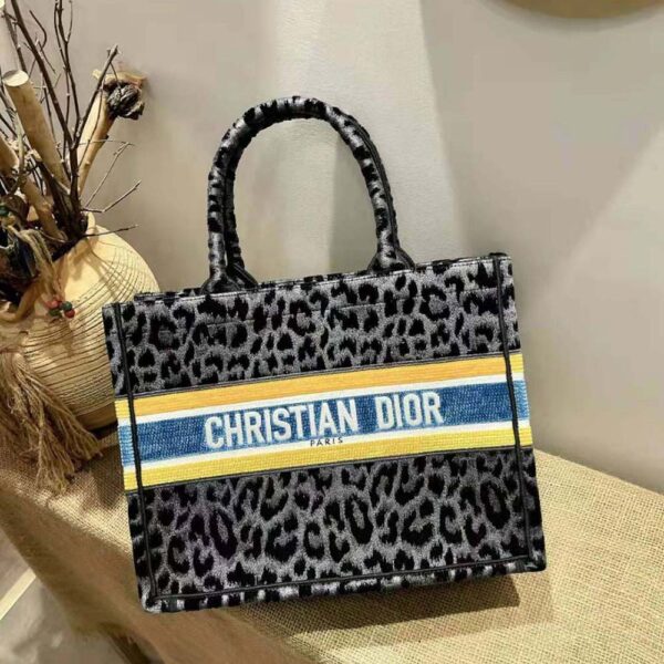 Dior Women Small Dior Book Tote Gray Mizza Embroidered Velvet (2)