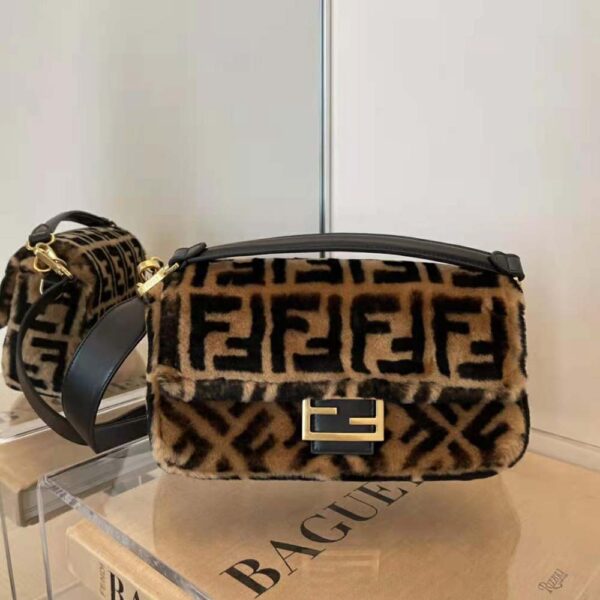 Fendi Women Baguette Brown Sheepskin Bag (2)