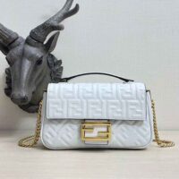 Fendi Women Baguette Chain Midi Light Gray Leather Bag-White (1)