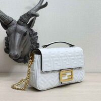 Fendi Women Baguette Chain Midi Light Gray Leather Bag-White (1)