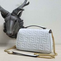 Fendi Women Baguette Chain Midi Light Gray Leather Bag-White (1)