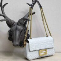 Fendi Women Baguette Chain Midi Light Gray Leather Bag-White (1)