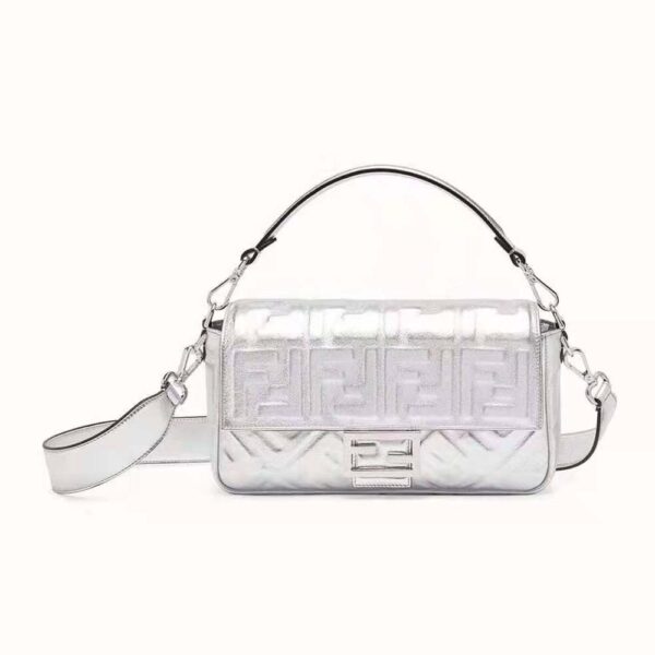 Fendi Women Baguette Fendi Prints On Leather Bag-silver (1)