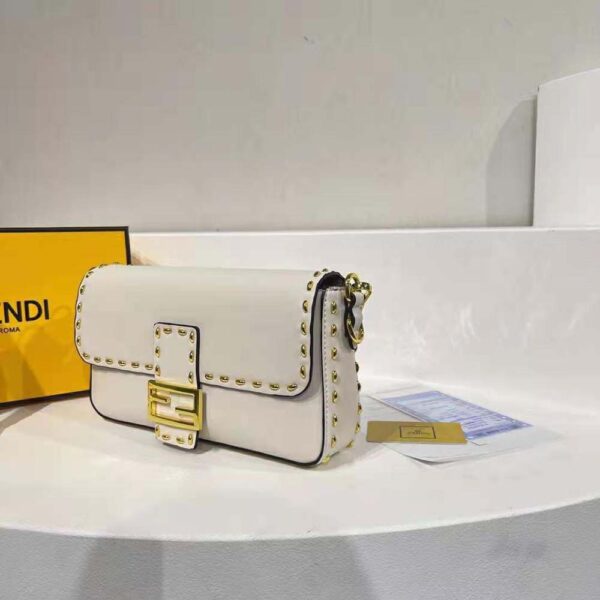 Fendi Women Conic Medium Baguette White Leather Bag (5)