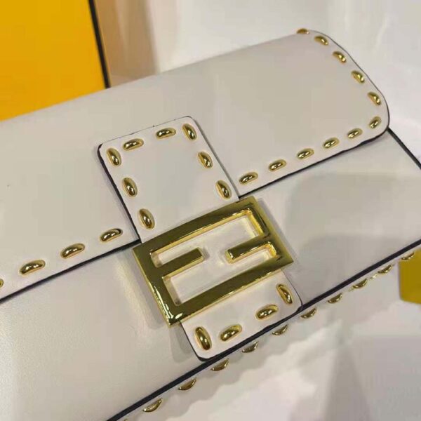 Fendi Women Conic Medium Baguette White Leather Bag (7)