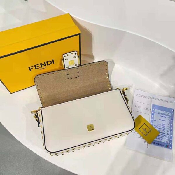 Fendi Women Conic Medium Baguette White Leather Bag (9)