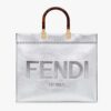 Fendi Women Fendi Sunshine Medium Silver Laminated Leather Shopper