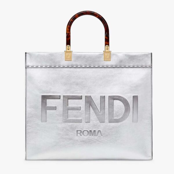 Fendi Women Fendi Sunshine Medium Silver Laminated Leather Shopper (1)