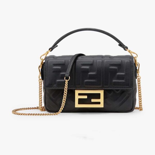 Fendi Women Iconic Mini Baguette Black Leather Bag (1)