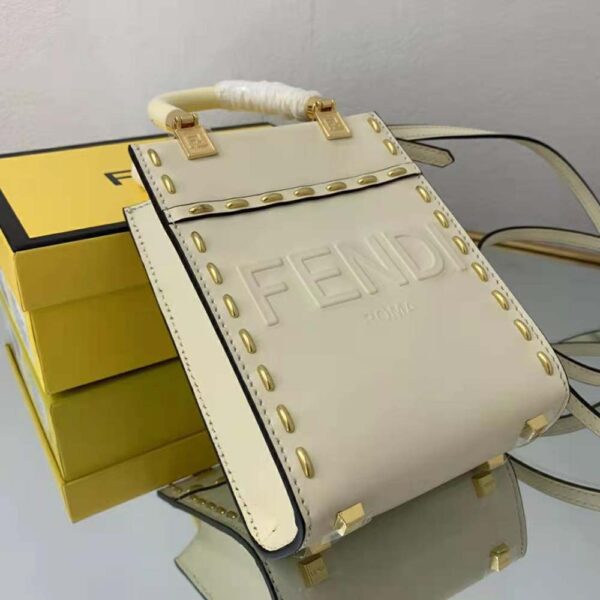 Fendi Women Mini Sunshine Shopper White Leather Mini Bag (6)