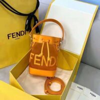 Fendi Women Mon Tresor Leather and Mesh Mini-bag-orange (1)