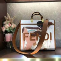 Fendi Women Sunshine Medium FF white Glazed Fabric Shopper with Inlay (1)