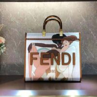 Fendi Women Sunshine Medium FF white Glazed Fabric Shopper with Inlay (1)