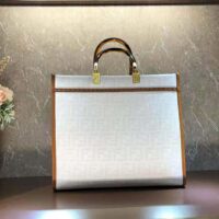 Fendi Women Sunshine Medium FF white Glazed Fabric Shopper with Inlay (1)