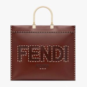 Fendi Women Sunshine Medium Leather Shopper-Maroon
