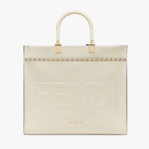 Fendi Women Sunshine Medium White Leather Shopper