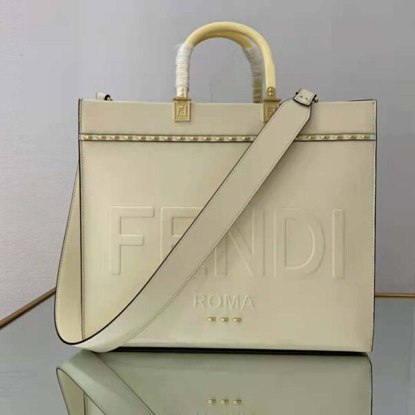 Fendi Women Sunshine Medium White Leather Shopper (2)