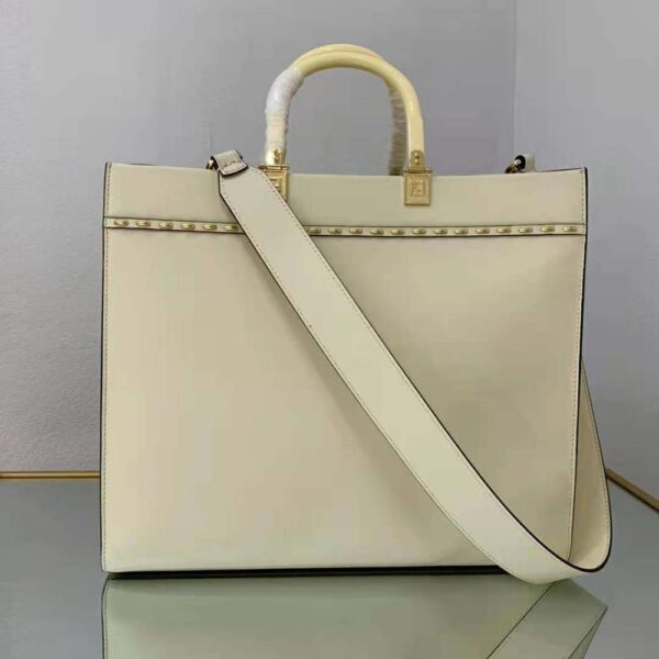 Fendi Women Sunshine Medium White Leather Shopper (3)