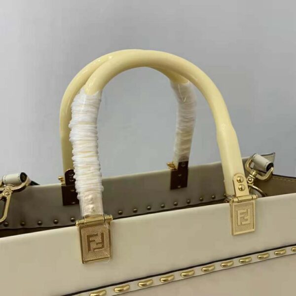 Fendi Women Sunshine Medium White Leather Shopper (7)