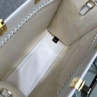 Fendi Women Sunshine Medium White Leather Shopper with Decorative Stitching (1)