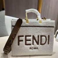 Fendi Women Sunshine Medium White Sheepskin Shopper (1)