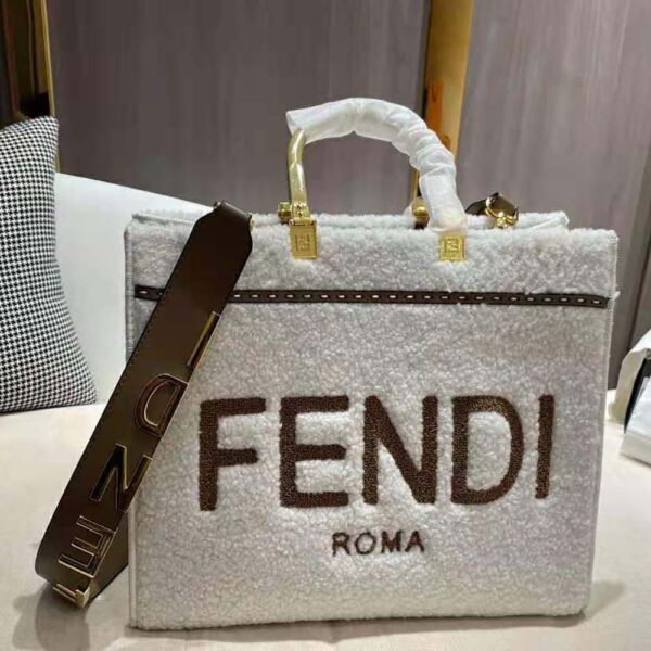 Fendi Women Sunshine Medium White Sheepskin Shopper (2)