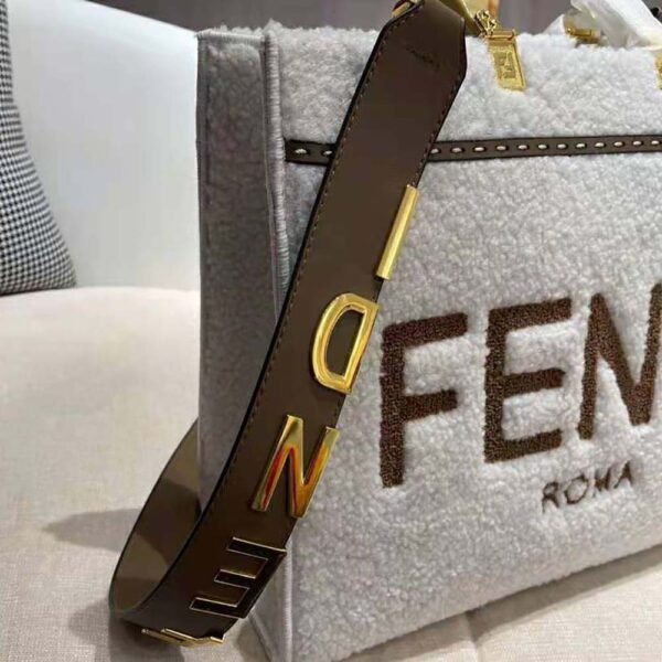 Fendi Women Sunshine Medium White Sheepskin Shopper (5)