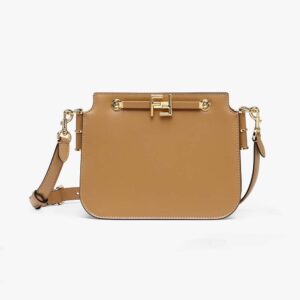 Fendi Women Touch Leather Bag with A Metal FF Clasp-Brown