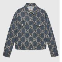 Gucci GG Men Pineapple Jacket Blue Ivory Jumbo GG Jacquard Denim (2)