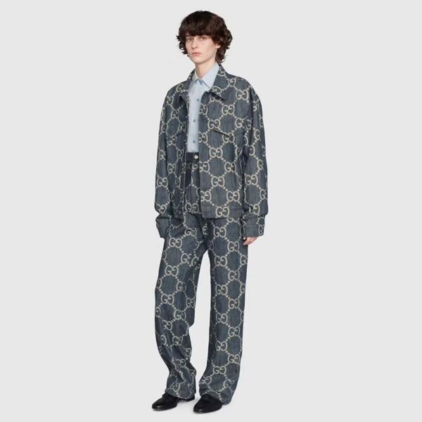 Gucci GG Men Pineapple Jacket Blue Ivory Jumbo GG Jacquard Denim (7)