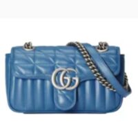 Gucci Unisex GG Marmont Matelassé Mini Bag Blue Matelassé Leather Double G (6)