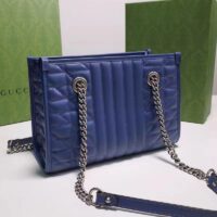 Gucci Unisex GG Marmont Medium Matelassé Leather Blue Bag Double G (10)