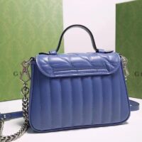 Gucci Unisex GG Marmont Mini Top Handle Bag Blue Matelassé Leather Double G (6)