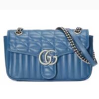 Gucci Unisex GG Marmont Small Shoulder Bag Blue Matelassé Leather Double G (6)