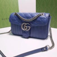 Gucci Unisex GG Marmont Small Shoulder Bag Blue Matelassé Leather Double G (6)