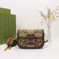 Gucci Unisex Horsebit 1955 Jumbo GG Mini Bag Camel Ebony Canvas (2)