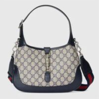 Gucci Unisex Jackie 1961 Small GG Shoulder Bag Beige Blue GG Supreme Canvas (3)